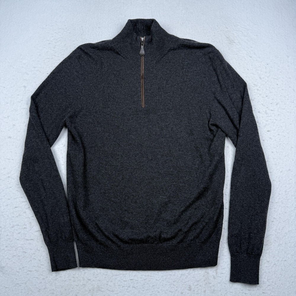 Neiman Marcus Sweater Mens Large Gray 100% Cashmere 1/4 Zip Mock Neck Knit
